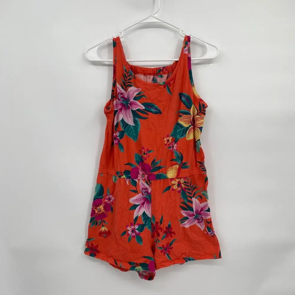 Old Navy Girls Tank Shorts Romper Orange Floral Jumpsuit XXL 16 Plus